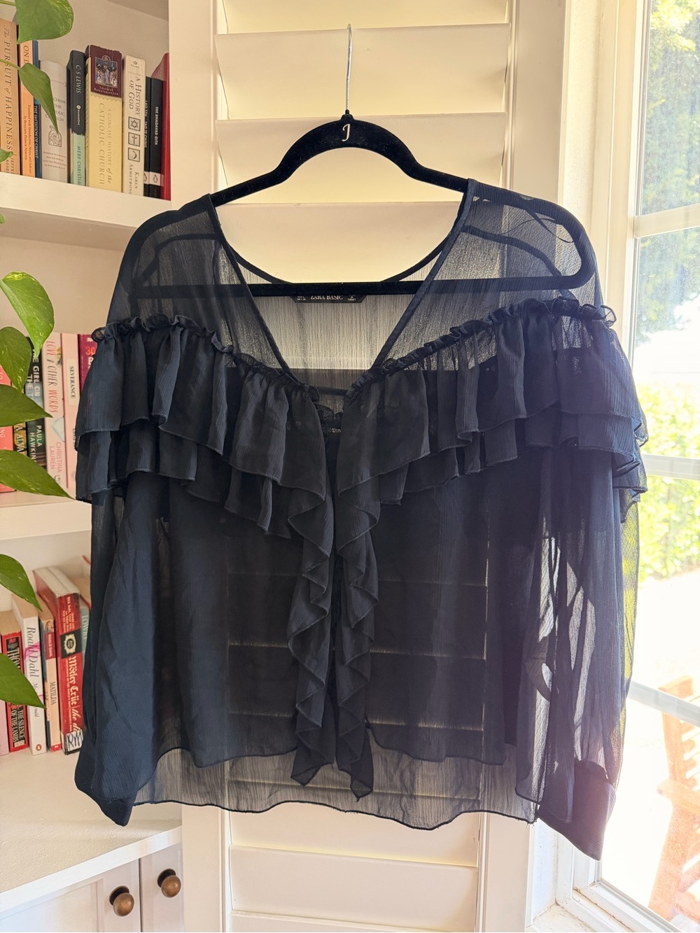Sheer Ruffle Blouse - Navy Blue - Zara
